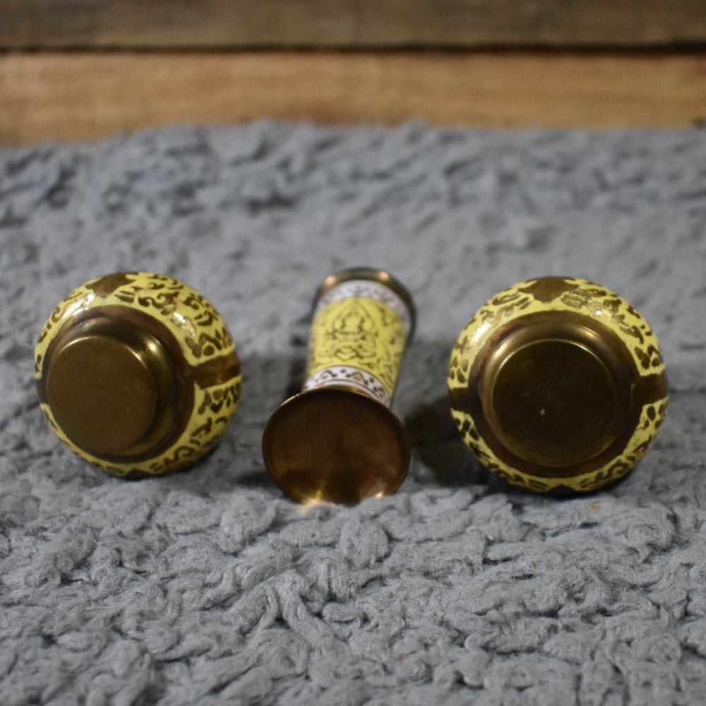 Vintage Brass Krishna Salt and Pepper Shaker with Toothpick Holder Set - Picture 6 of 15